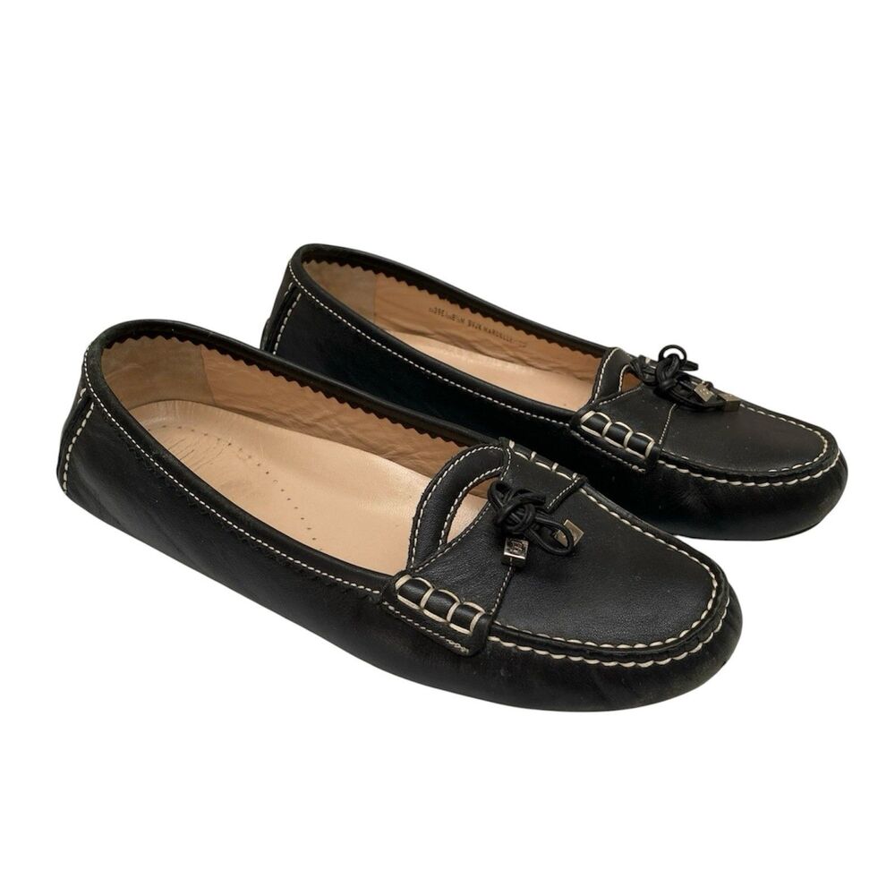 BALLY Black Leather MARCELLE Slip On Loafers Womens Size 8.5 M Tasseled Shoes
